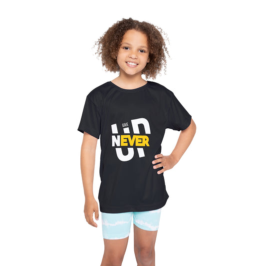 Kids Sports Jersey - 'Never Give Up' Motivational Tee